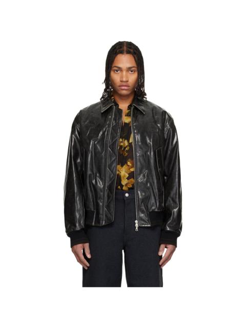 Dries Van Noten Black Padded Faux-Leather Bomber Jacket