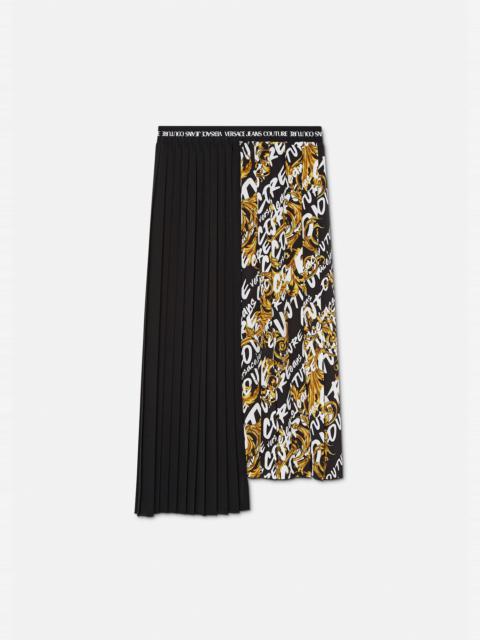 Logo Brush Couture Pleated Midi Skirt