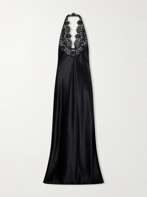 NILI LOTAN Noemie Lace-trimmed Silk-satin Halterneck Midi Dress