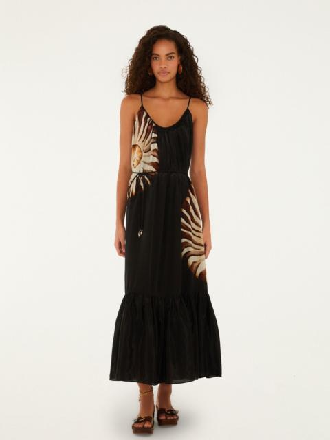 FARM RIO Black Ammonite Belted Pockets Open Back Maxi Dress