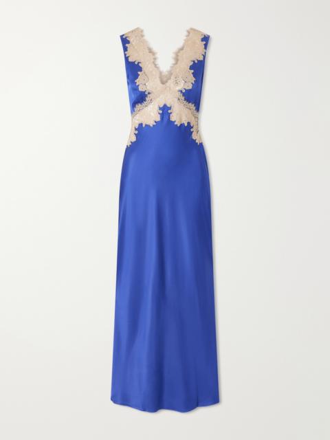 RIXO Lysandra Lace-trimmed Satin Midi Dress