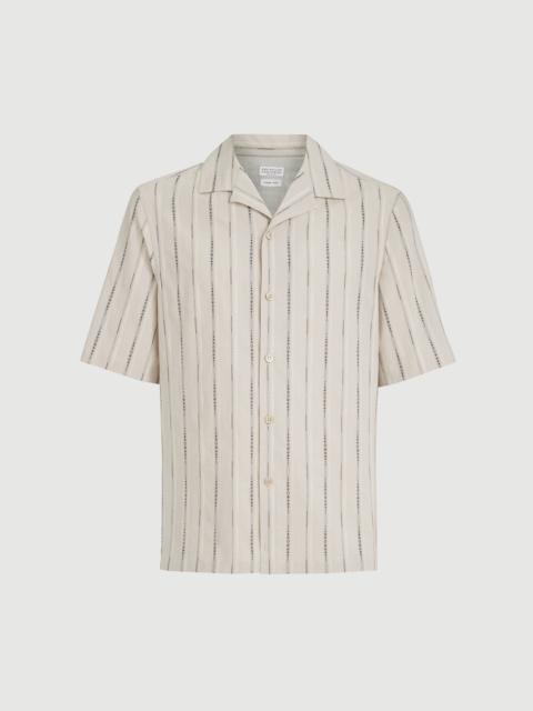 Brunello Cucinelli Jacquard seersucker easy fit short sleeve shirt with camp collar