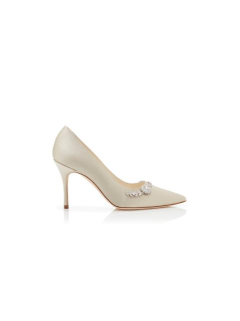 Manolo Blahnik Cream Satin Embellished Pumps