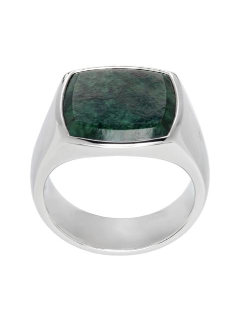 TOM WOOD Silver & Green Cushion Marble Ring