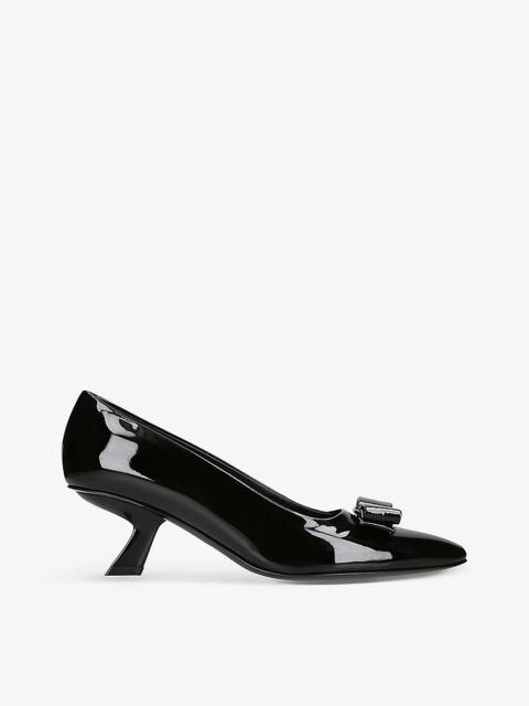 FERRAGAMO Ornament arched-heel heeled leather courts
