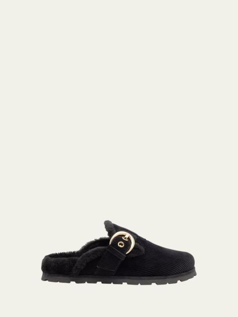 Stuart Weitzman Chrystie Shearling-Lined Corduroy Mules