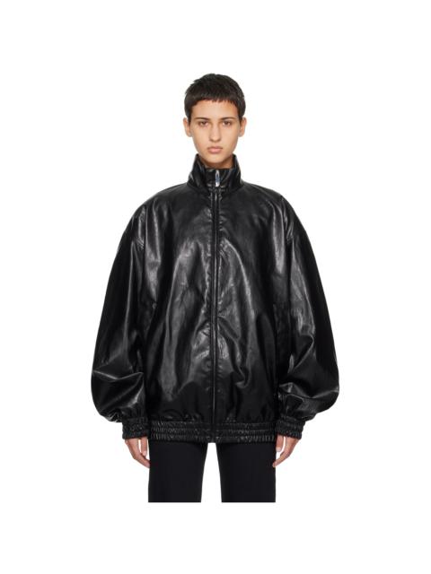 GCDS Black Oversized Faux-Leather Jacket