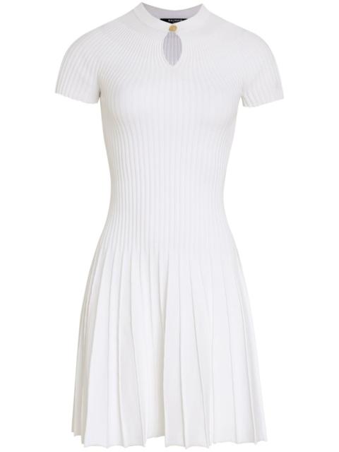 Balmain pleated ribbed-knit mini dress