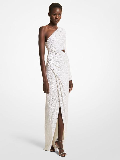 MICHAEL KORS COLLECTION Crystal Embroidered Stretch Jersey Asymmetric Gown