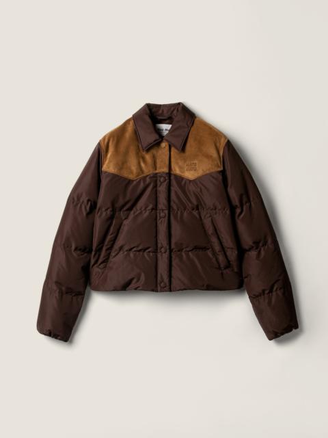 Miu Miu Technical pongé and leather down jacket