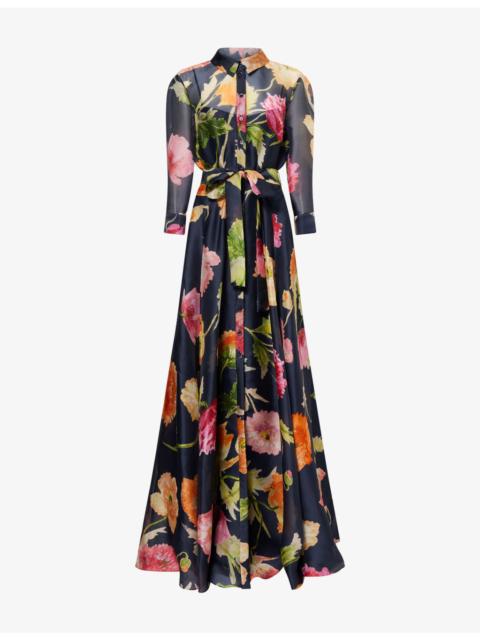 CAROLINA HERRERA Trench Floral-Print Silk Gown