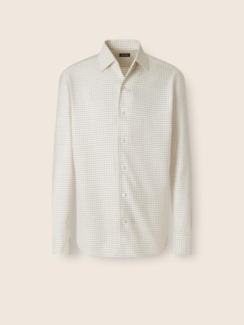 ZEGNA WHITE AND DARK OLIVE GREEN SILK SHIRT