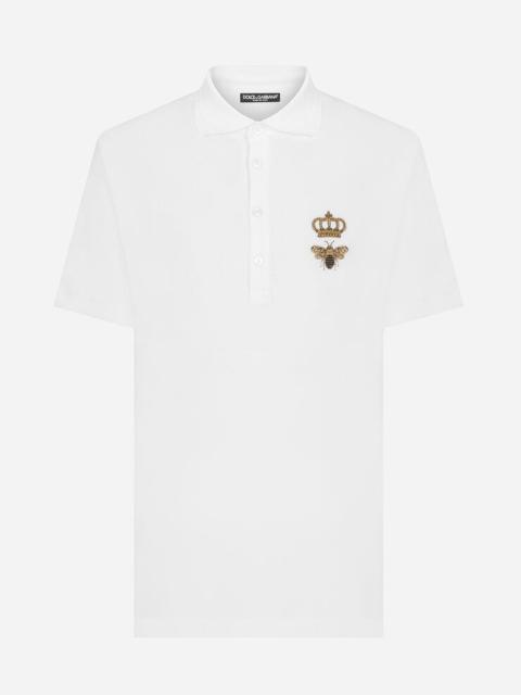 Dolce & Gabbana Cotton piqué polo-shirt with lurex embroidery