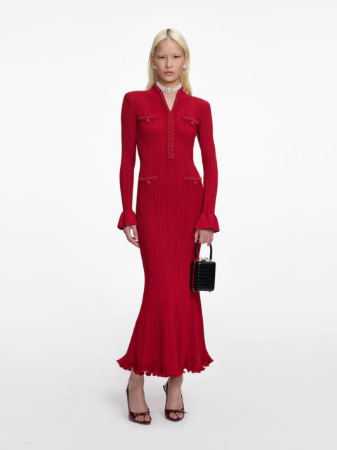 self-portrait Red Pearl Trim Knit Midi Dress