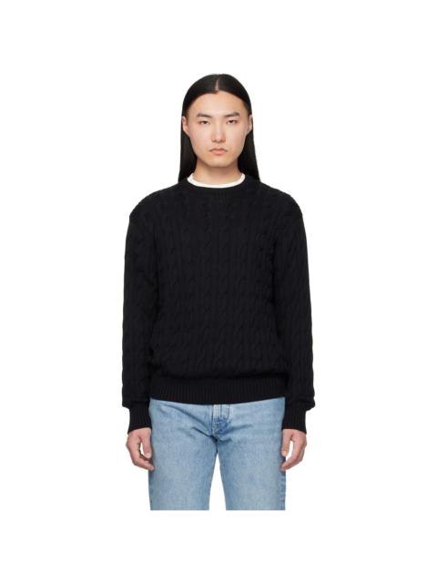 Ralph Lauren Black Cotton Silk Cable Crewneck Sweater