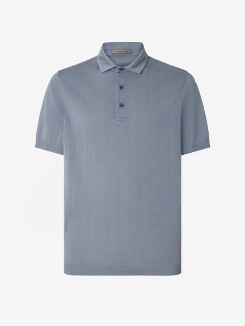 CORNELIANI Cerulean blue button-up lisle thread polo shirt