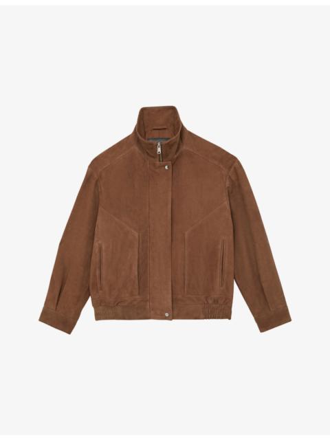 REISS Kiara Funnel-Neck Suede Bomber Jacket