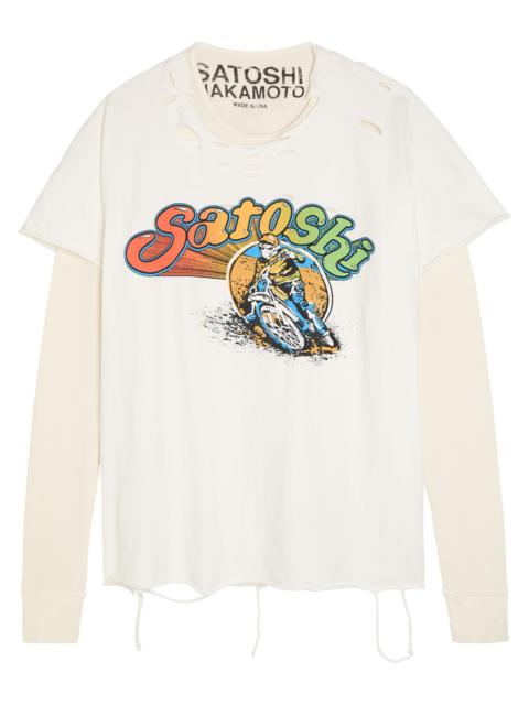 SATOSHI NAKAMOTO Satoshi Nakamoto 1977 Dirtbike Layered Cotton T-shirt