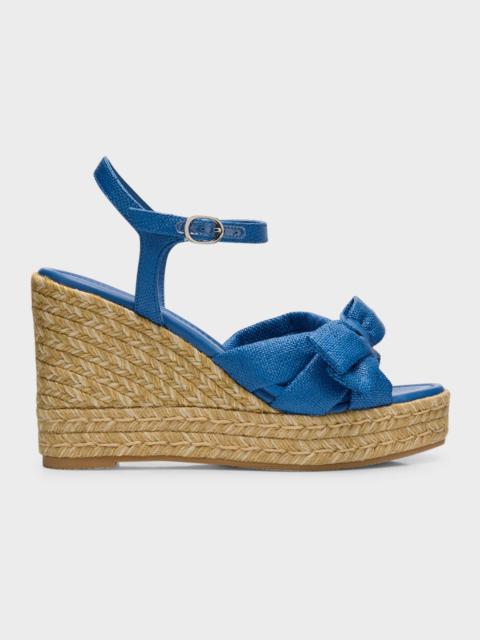 Stuart Weitzman Sofia Linen Bow Wedge Espadrille Sandals