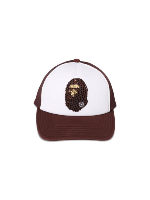 A BATHING APE® BAPE Ape Head Crystal Stone Mesh Cap 'Brown'