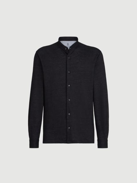 Brunello Cucinelli Linen and cotton mélange jersey shirt with Mandarin collar