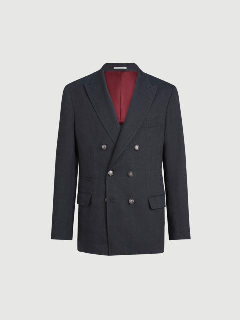 Brunello Cucinelli Linen and virgin wool chevron one-and-a-half breasted deconstructed blazer with metal buttons