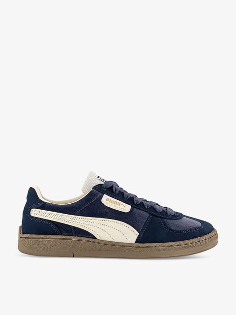 Super Team brand-tab low-top suede trainers