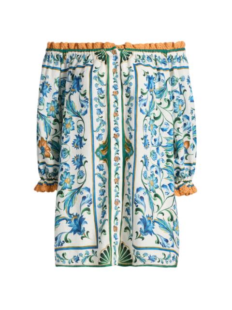 FARM RIO Women's Flora Tile Off-the-Shoulder Minidress - Off White