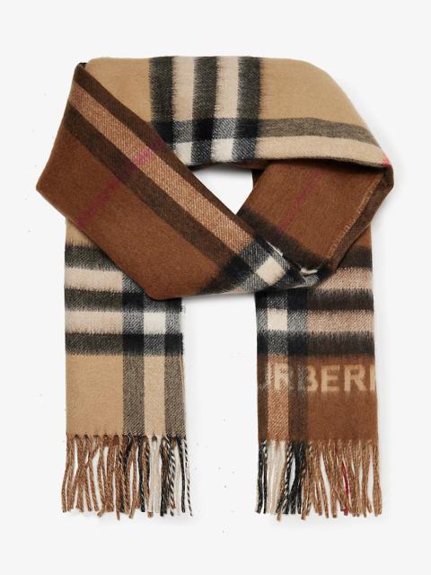 Giant check tasselled-trim cashmere scarf