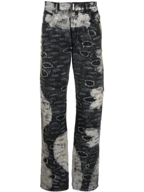 distressed-effect straight-leg trousers