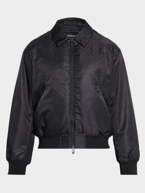 EMPORIO ARMANI Men's Clubwear Capsule Rhinestone Satin Bomber Jacket