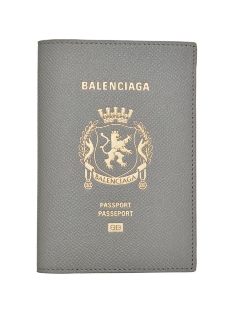 BALENCIAGA Gray Logo Passport Holder
