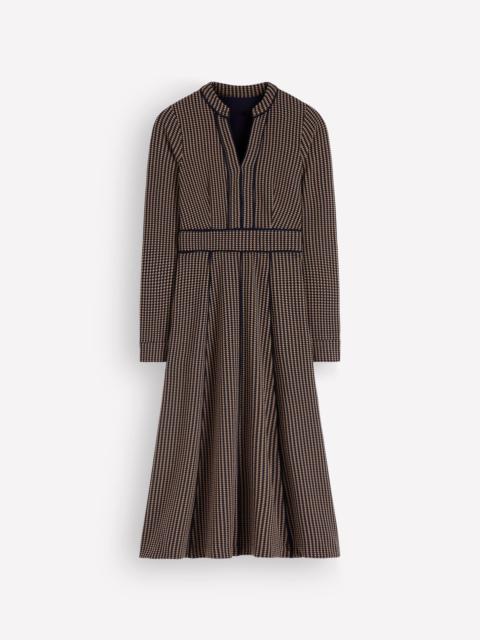 BODEN Alex Ponte Contrast Midi Dress-Navy/Camel Texture