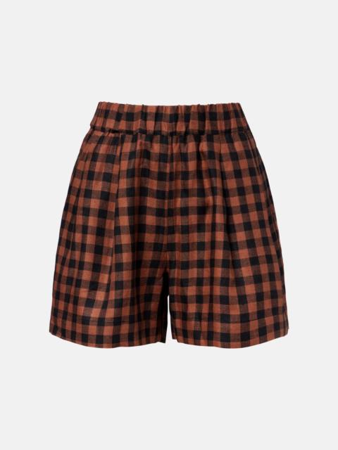 ASCENO Checked linen shorts