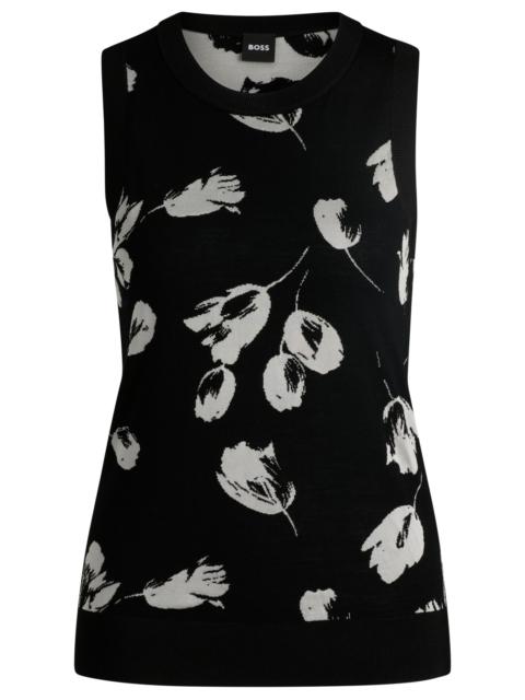 BOSS MERINO WOOL KNITTED TOP WITH TULIP JACQUARD