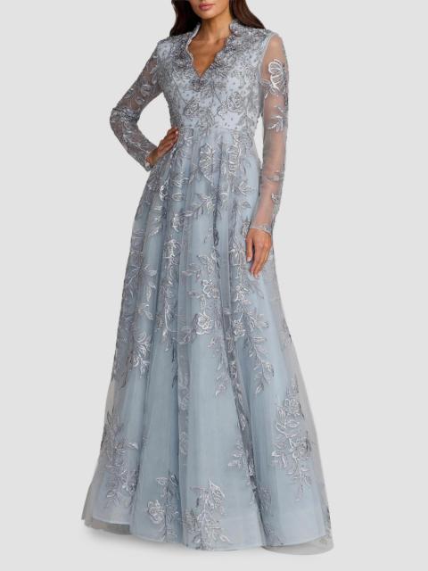 MAC DUGGAL Women's Floral Embroidered A-Line Gown - Slate Blue