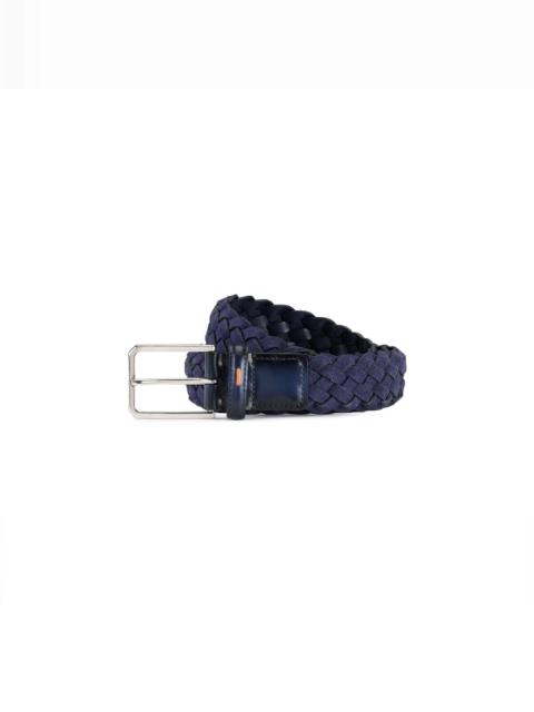 Santoni Blue woven suede belt