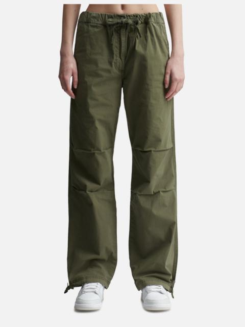 GANNI GREEN WASHED COTTON CANVAS DRAWSTRING PANTS