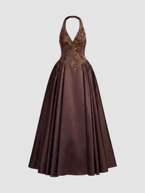 MAC DUGGAL Women's Satin Beaded-Bodice Gown - Chocolate