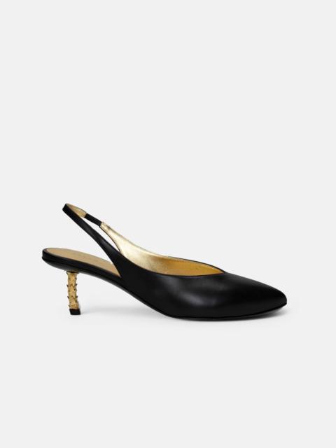 rabanne KITTEN HEEL PUMPS IN BLACK LEATHER WITH GOLD JEWELED HEEL