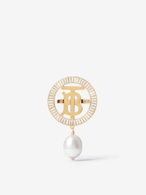 Pearl Detail Gold-plated Monogram Motif Ring