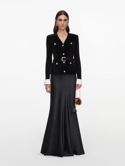 self-portrait Black Chenille Satin Maxi Dress