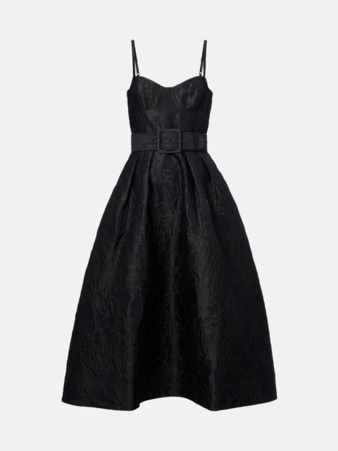 REBECCA VALLANCE Petra belted jacquard bustier dress