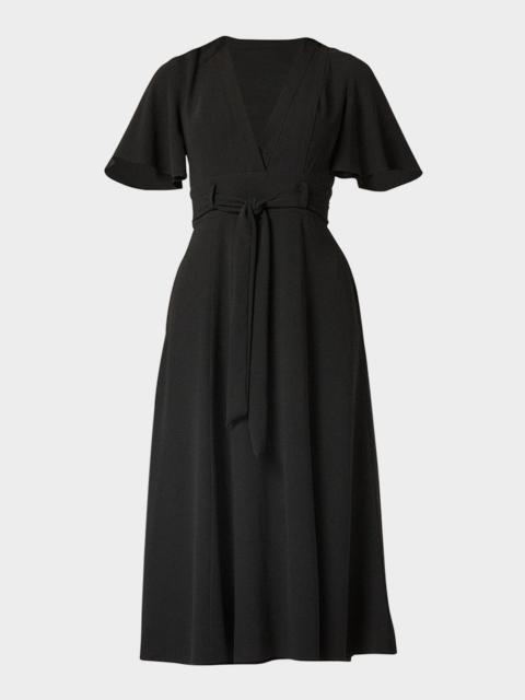 Shoshanna Molly Belted Flutter-Sleeve Midi Dress