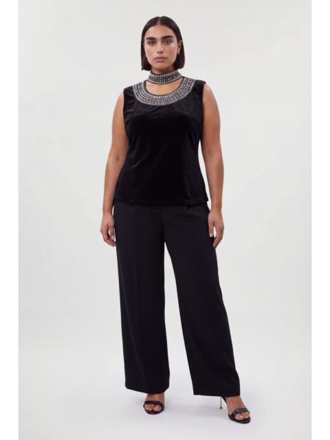 KAREN MILLEN Plus Size Crystal Trim Velvet Long Sleeve Top