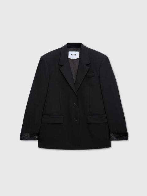 MSGM Black single-breasted lightweight wool jacket with two-button fastening and logo cuffs