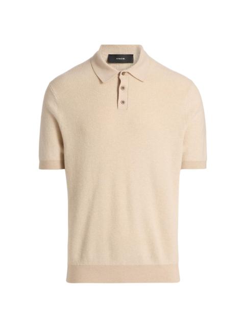 Vince Men's Colorblocked Feed-Stripe Cotton-Cashmere Polo Shirt - Pecan