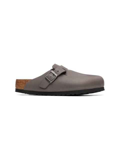 BIRKENSTOCK Gray Regular Boston Soft Footbed Oiled Leather Loafers