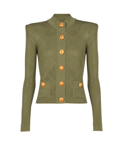 Balmain Gingham openwork knit cardigan