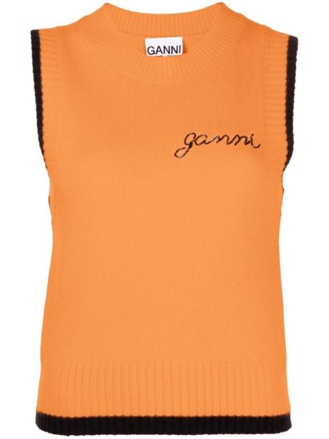 GANNI sleeveless wool-blend top